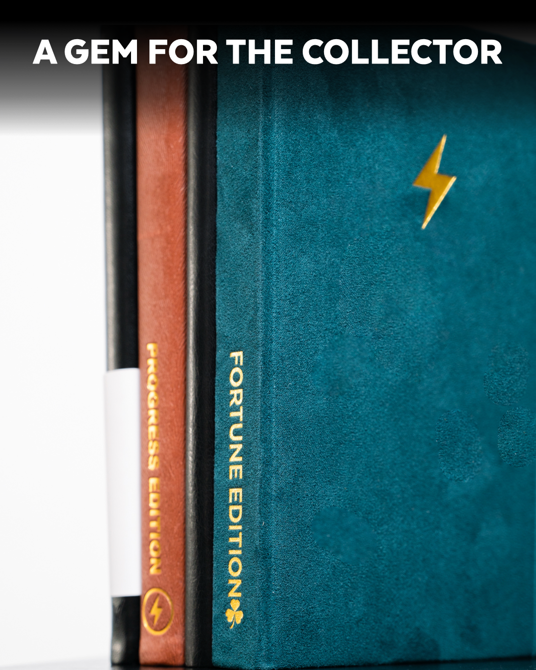 Blue book with gold lightning bolt design and 'Fortune Edition' text on a white background